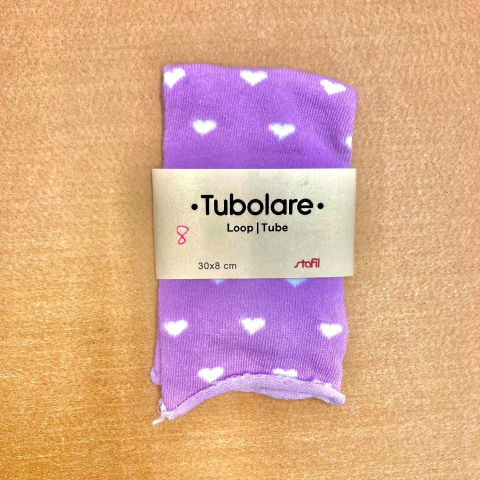 Tubolare Loop Viola con cuori bianchi Stafil 30x8 cm