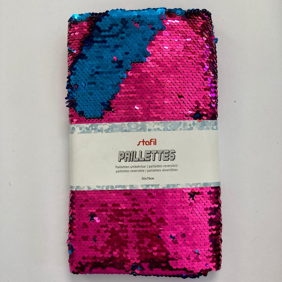 Tessuto reversibile Paillettes Fucsia/ Azzurro Stafil 50x70 cm