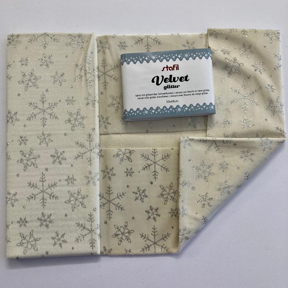 Velluto Bianco con Fiocchi di Neve Glitterati Stafil 50x68 cm
