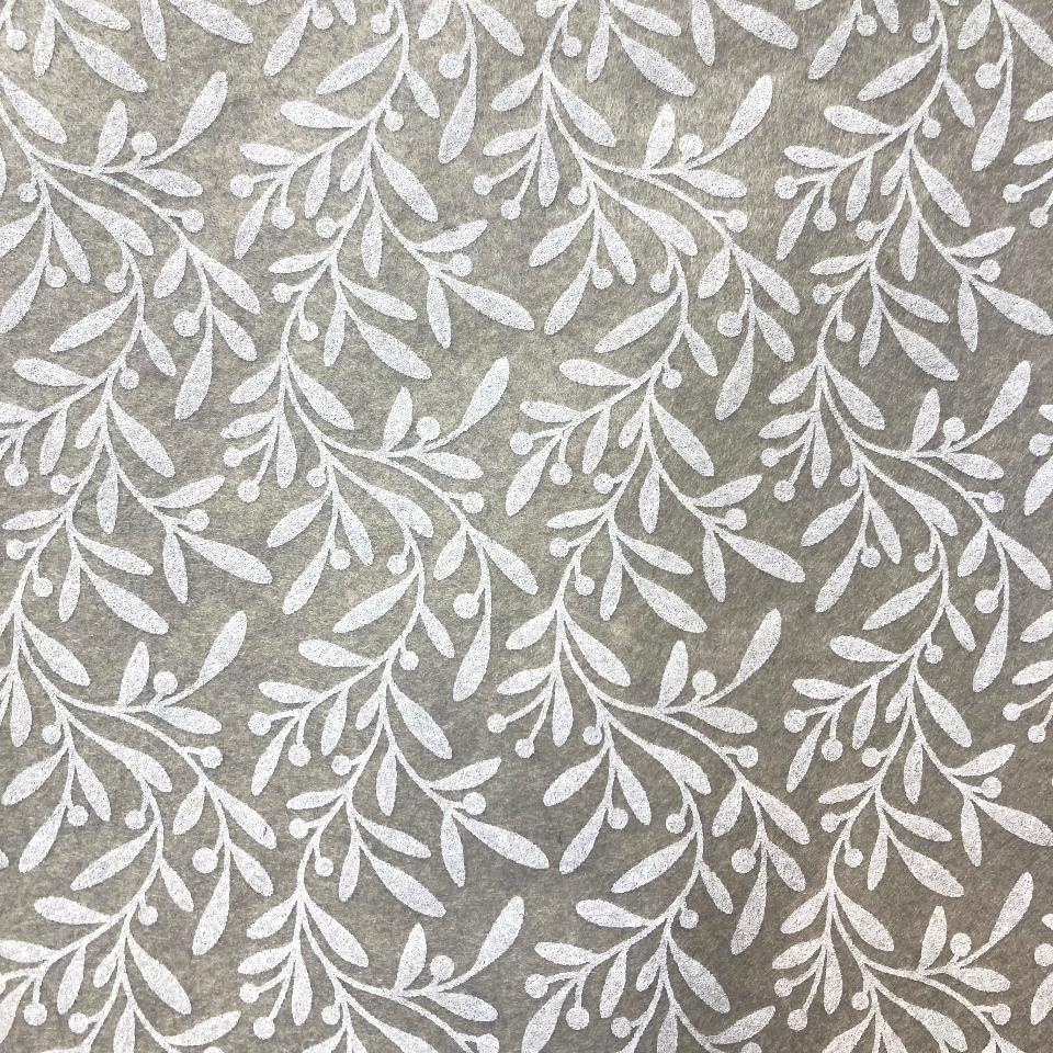 Pannolenci beige con decori di foglie bianche 1 mm stafil h 90 x 50 cm