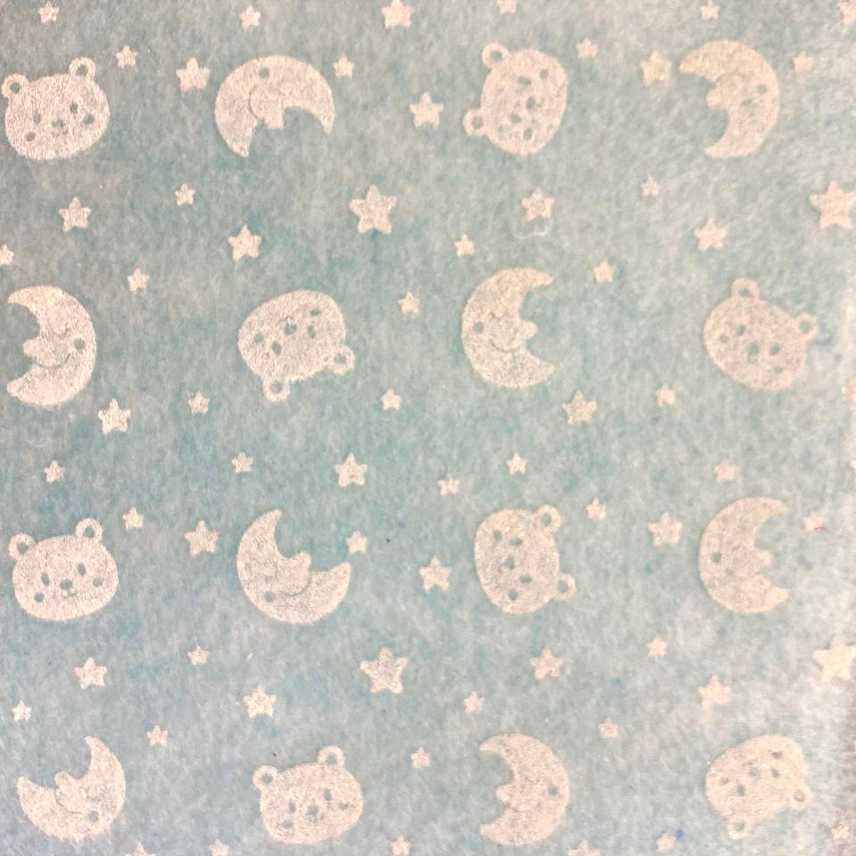 Pannolenci Celeste con Lune e Orsetti bianchi 1mm Stafil H 90 x 50cm