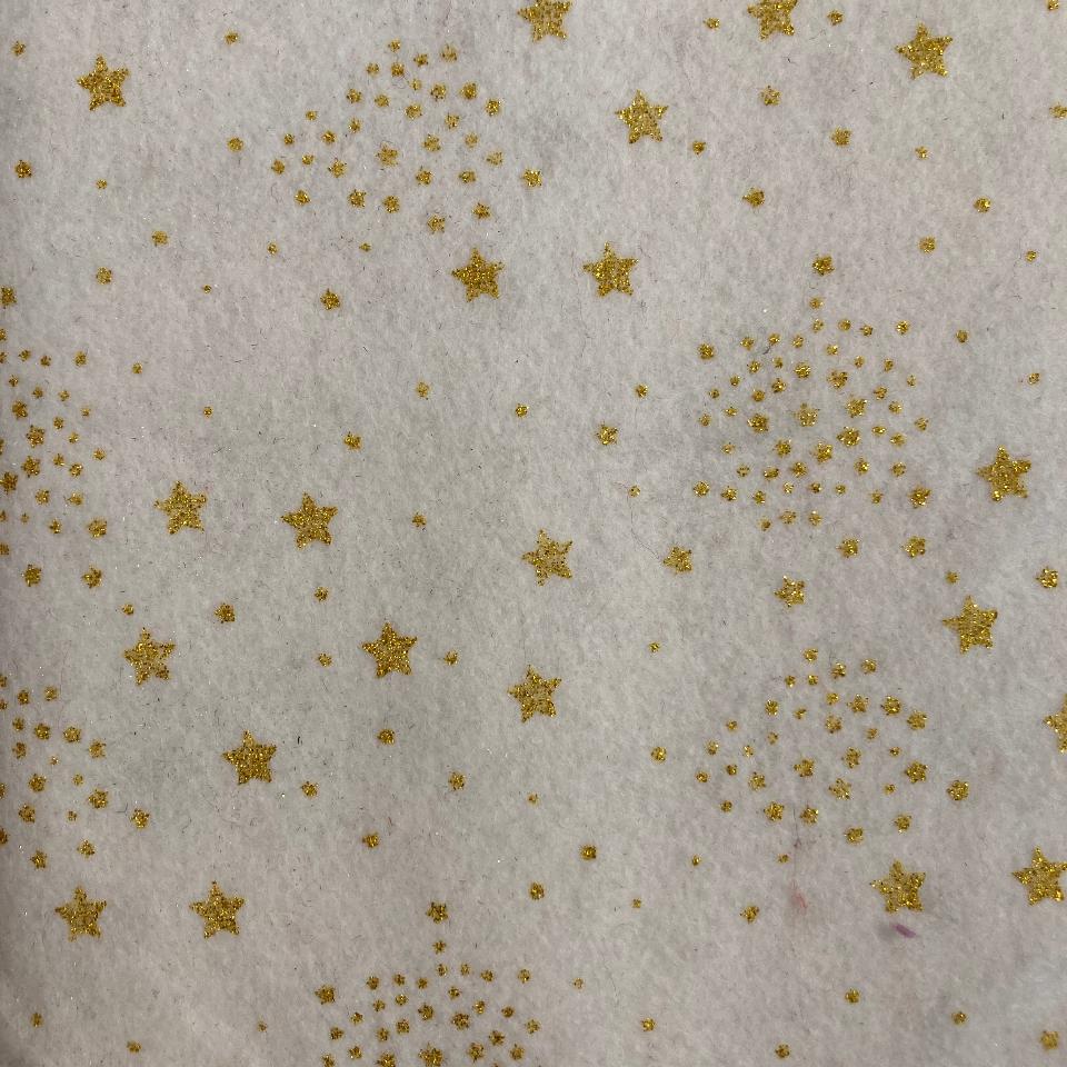 Pannolenci Bianco con Stelle Glitterate Oro 1 mm Stafil 90 x 50cm