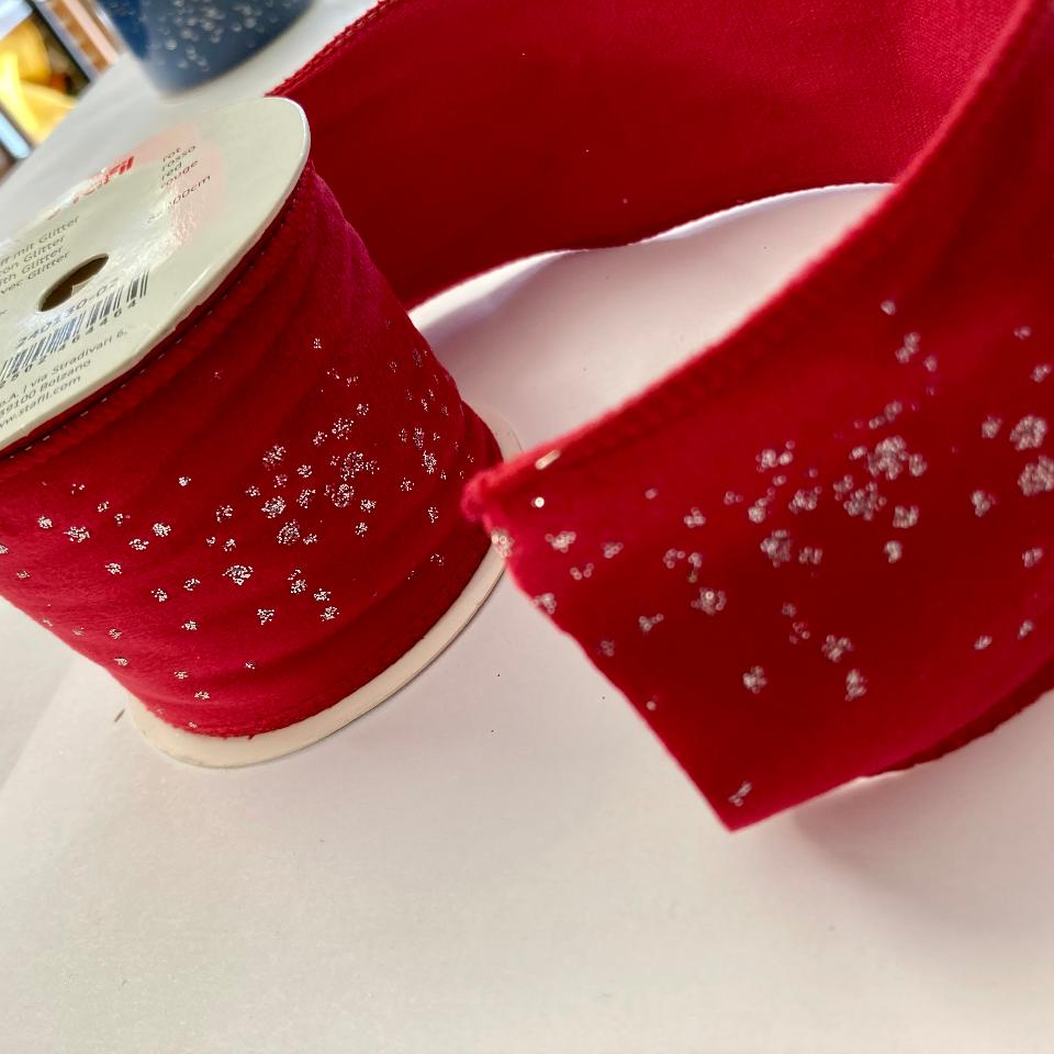 Nastro Natalizio Velluto Rosso con Glitter Stafil 6 x 200 cm