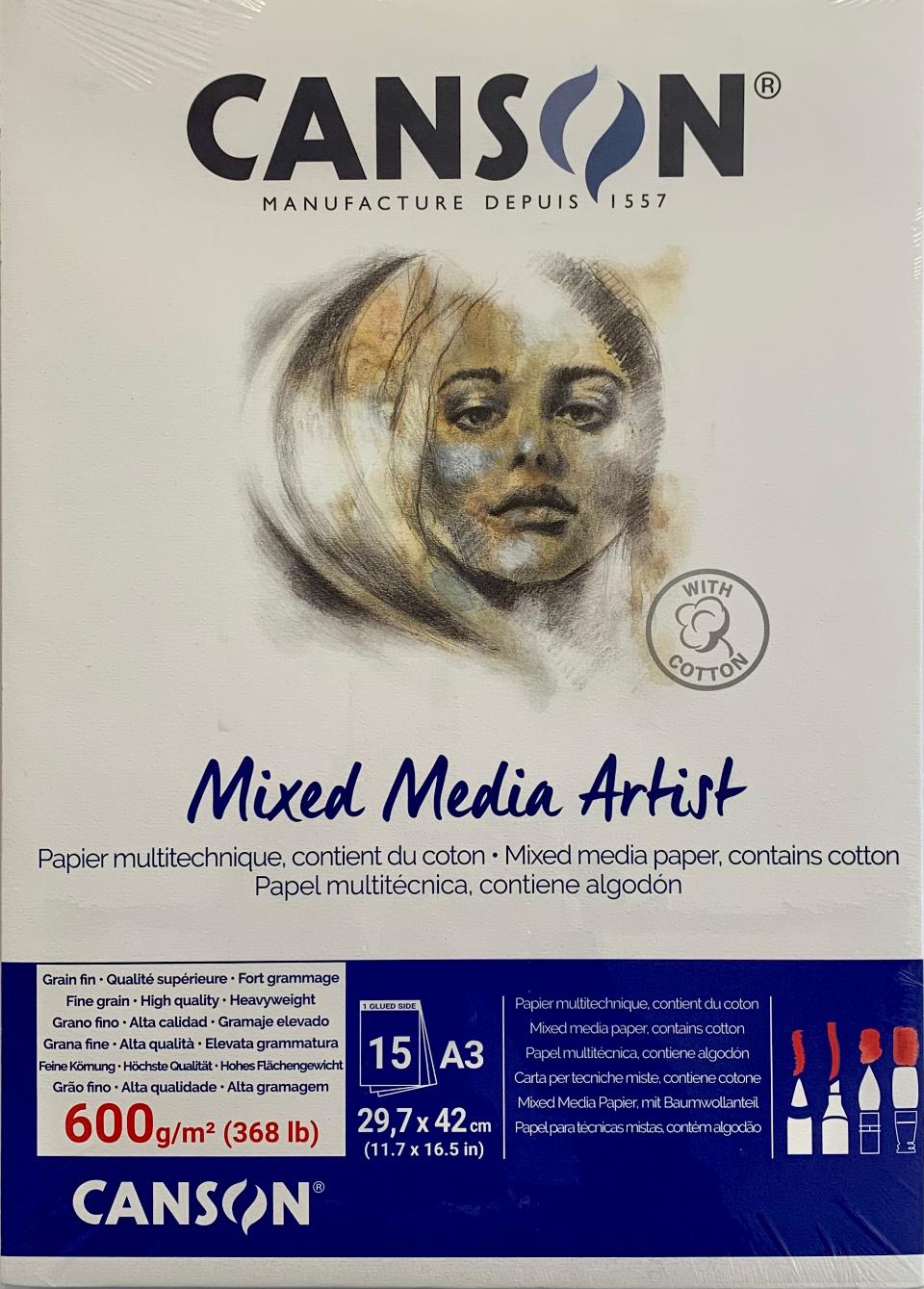 Mixed Media Artist 15 fogli With Cotton Canson A3 29,7 x 42 Cm 600 g/mq (368 ib)