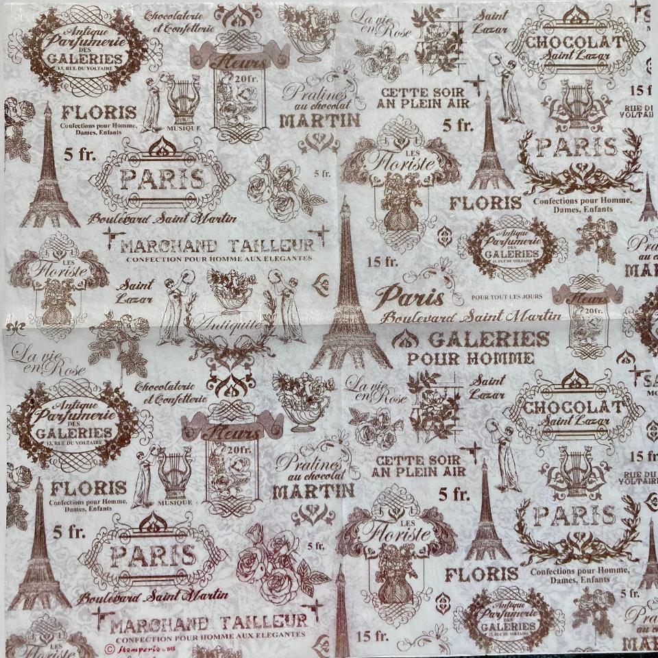 Tovagliolo in carta riso - con immagine di parigi stile vintage stamperia 50 x 50 cm