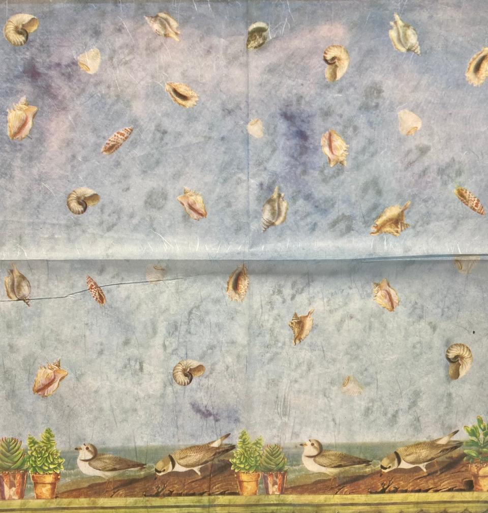 Tovagliolo in carta riso - Uccelli e conchiglie Stamperia 50 x 50 cm