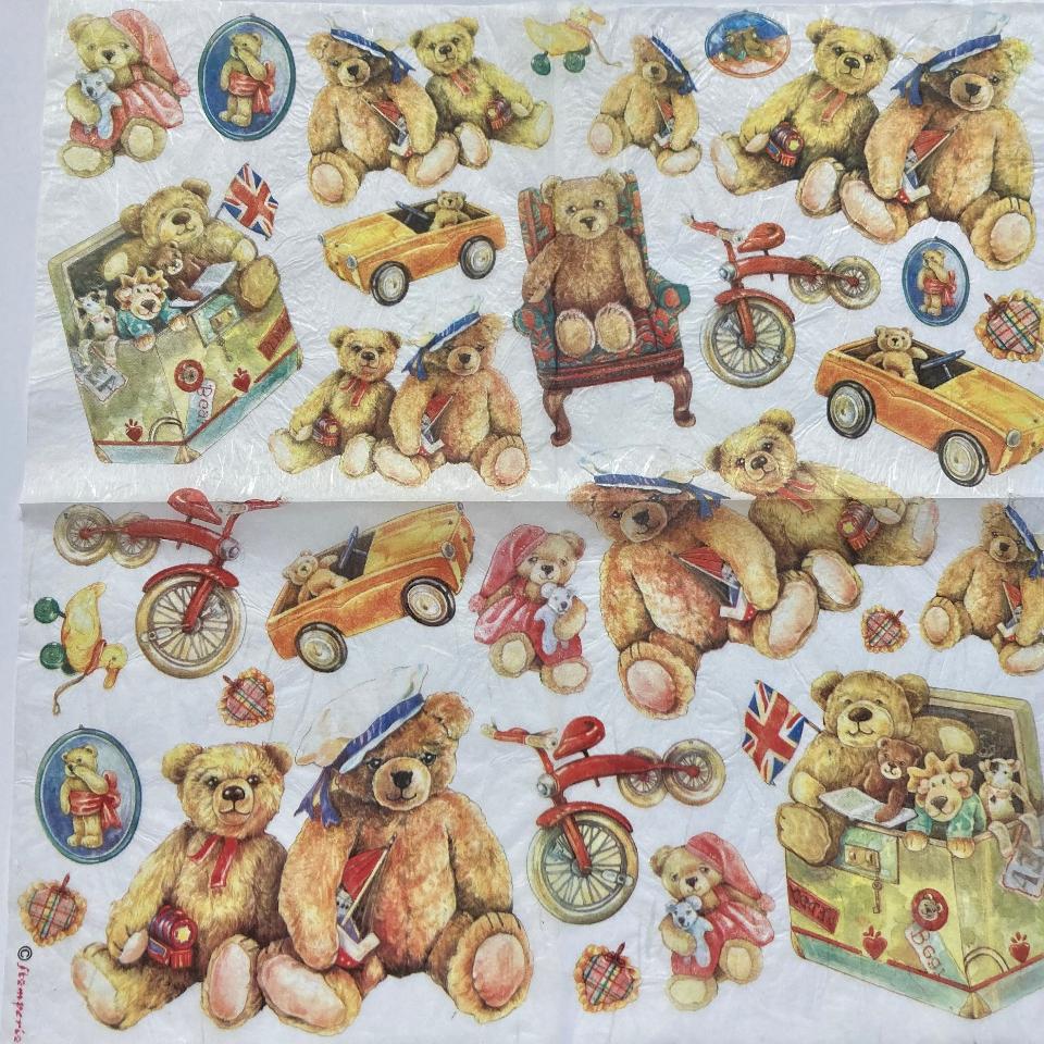 Tovagliolo in carta riso - teddy bear con i suoi giochi stamperia 50 x 50 cm