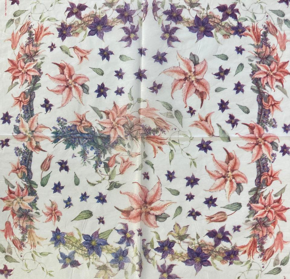 Tovagliolo in carta riso - Ghirlande di fiori rosa e glicine stamperia 50 x 50 cm