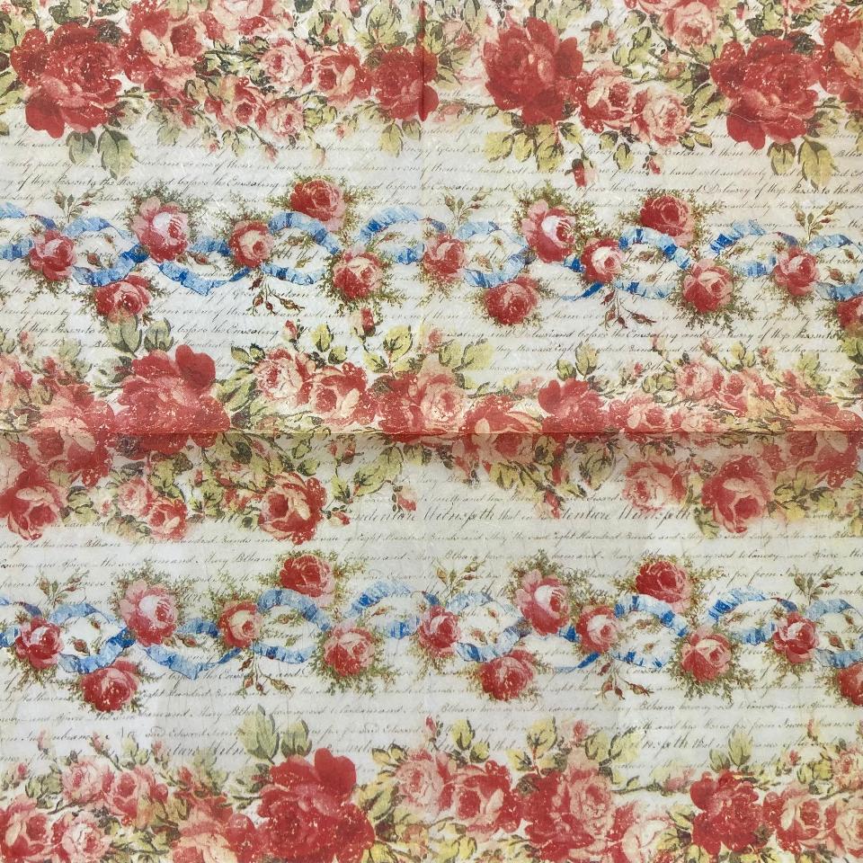 Tovagliolo in carta riso -rose e Scritte stamperia 50 x 50 cm