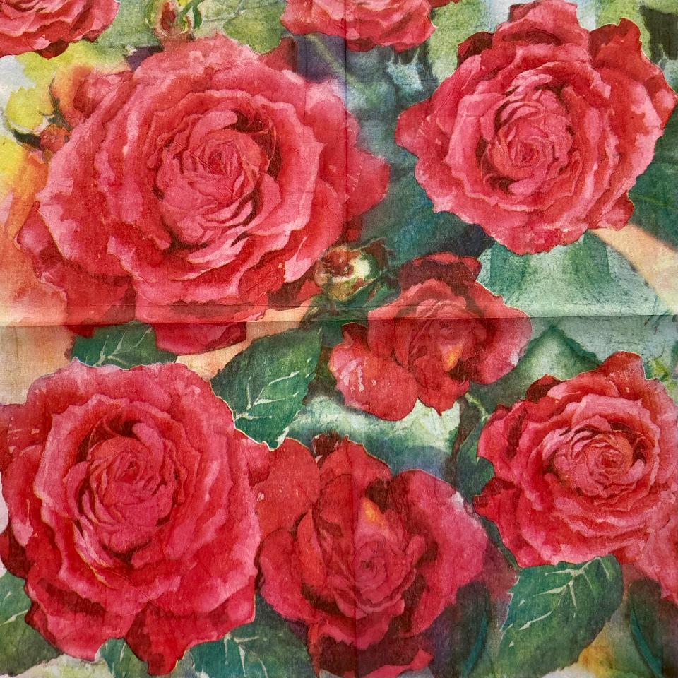 Tovagliolo in carta riso - Rose Grandi rosse stamperia 50 x 50 cm