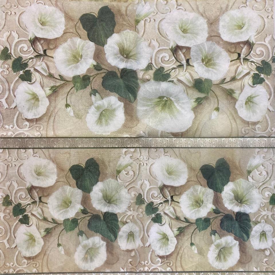 Tovagliolo in carta riso - Fiori Bianchi con fondo instile shabby stamperia 50 x 50 cm