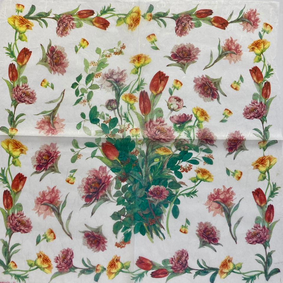 Tovagliolo in carta riso - tulipani e rose stamperia 50 x 50 cm