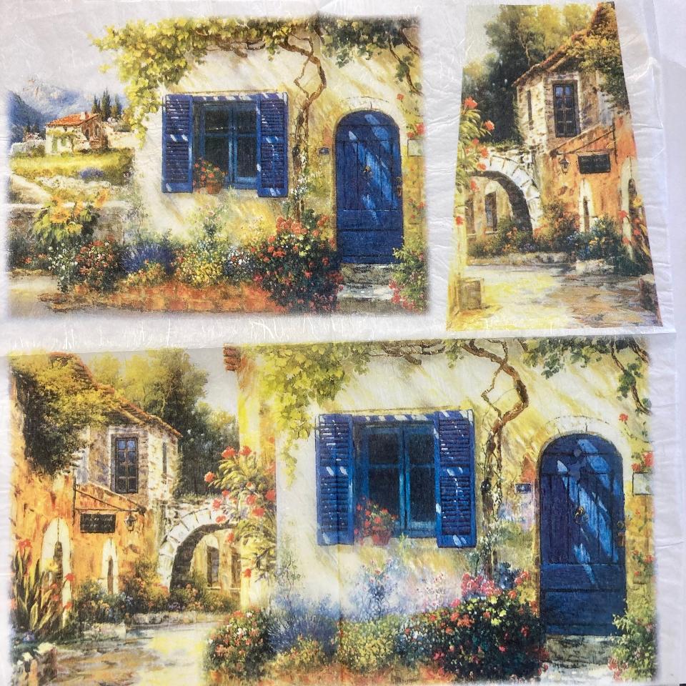 Tovagliolo in carta riso - tegole paesaggio rustico stamperia 50 x 50 cm