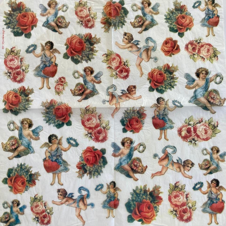 Tovagliolo in carta riso - Angeli e Rose Stamperia 50 x 50 cm