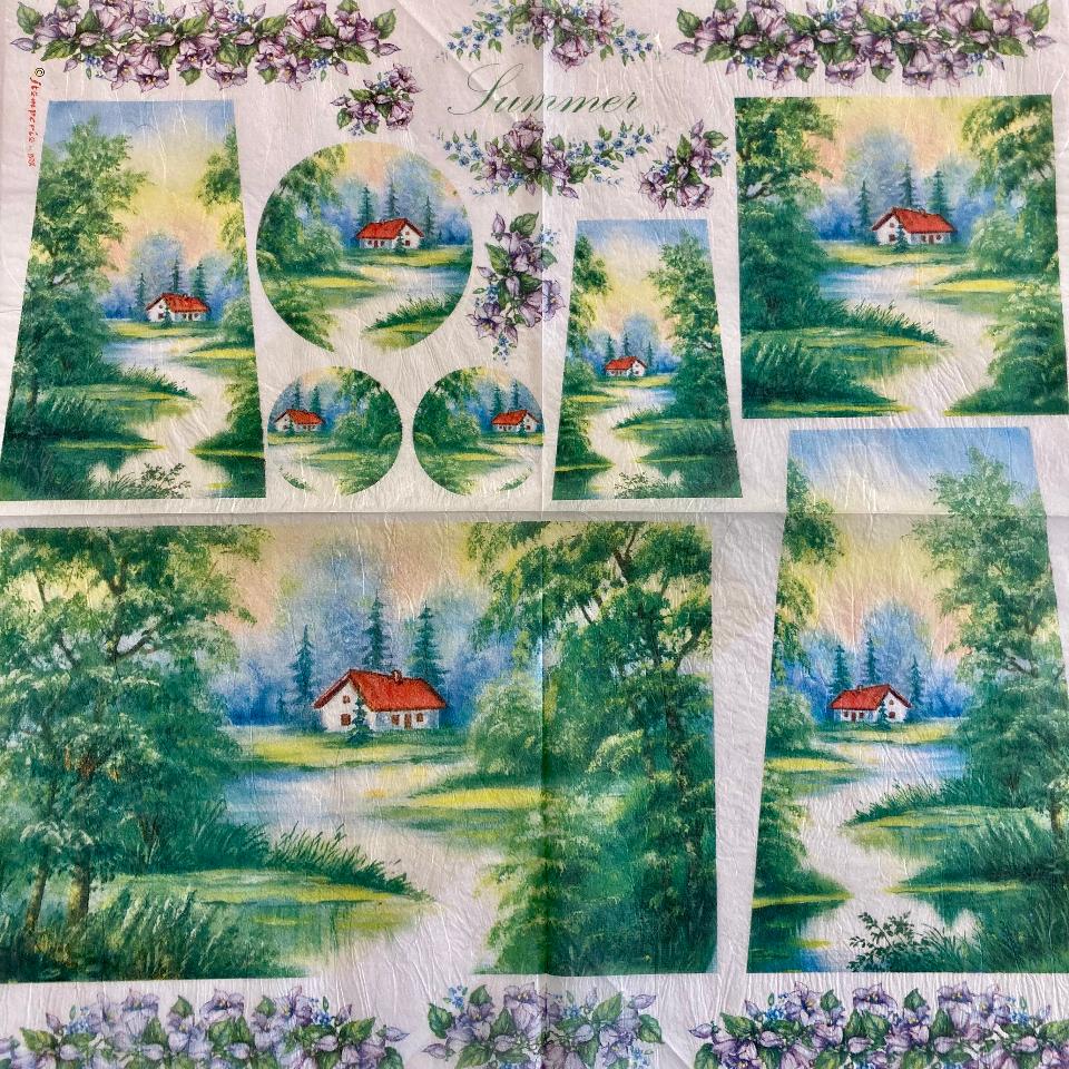 Tovagliolo in carta riso - tegola paesaggio stile estate stamperia 50 x 50 cm