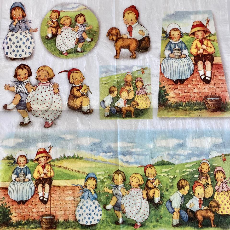 Tovagliolo in carta riso - Bambini sul prato stamperia 50 x 50 cm