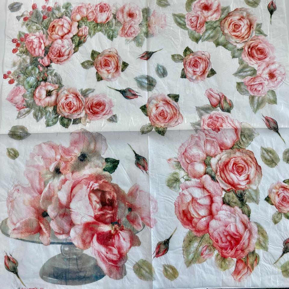 Tovagliolo in carta riso - Vassoio con Rose Stamperia 50 x 50 cm