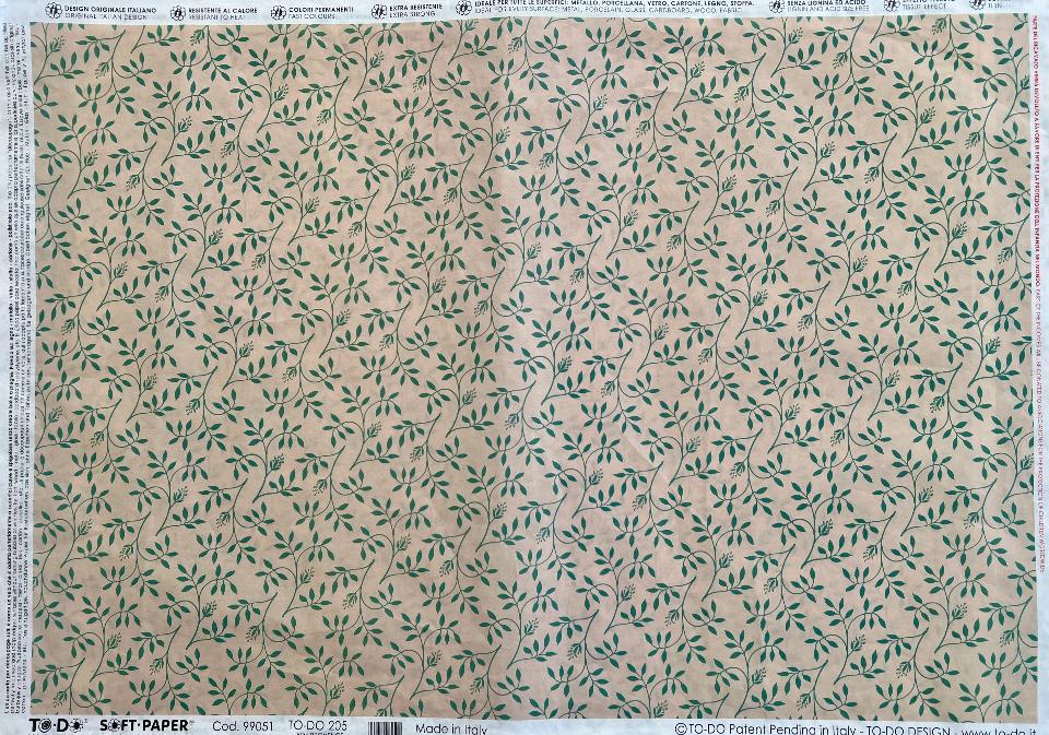 Carta velo - Foglie stilizzate verdi su sfondo Avorio SC3 TODO Paper Soft 50x70 cm