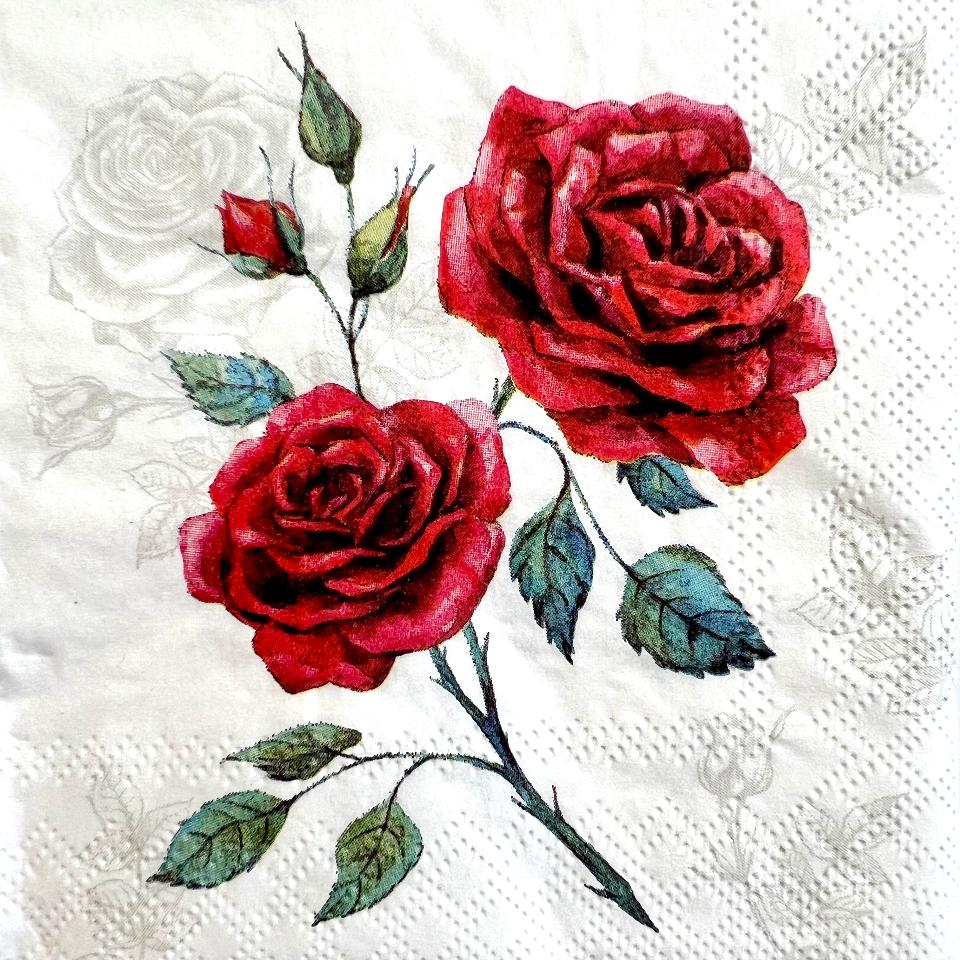 Tovaglioli per decoupage - Rose Rosse arti e grafica busta da 2 pezzi 25 x 25 cm