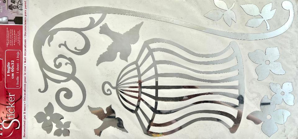 Maxi Sticker - Gabbia con Uccelli Effetto Vetro Stamperia 60 x 32 cm
