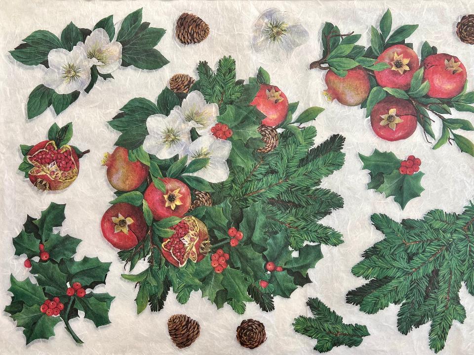 Carta di riso per decoupage  Ghirlanda Botanica Renkalik 50 x 70 cm