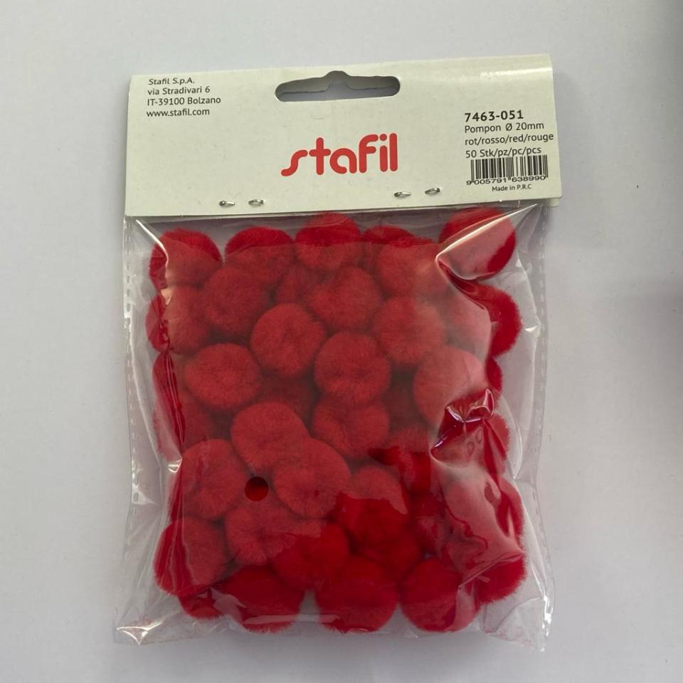 Pompon rossi (busta da 70 pezzi) stafil 20mm