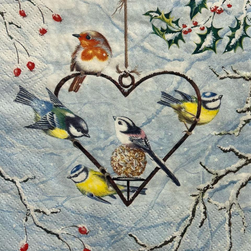 Tovaglioli per decoupage uccellini sulla neve arti e grafica busta da 2 pezzi 33x33cm