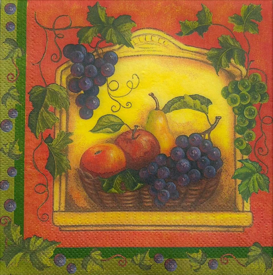 tovaglioli per  decoupage cesto con frutta arti e grafica busta da 2 pezzi 33 x 33 cm