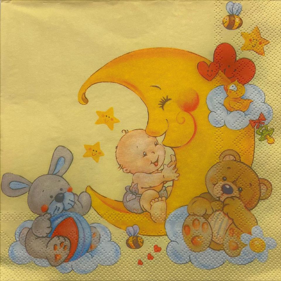 tovaglioli per decoupage luna con bambino arti e grafica busta da 2 pezzi 30x30
