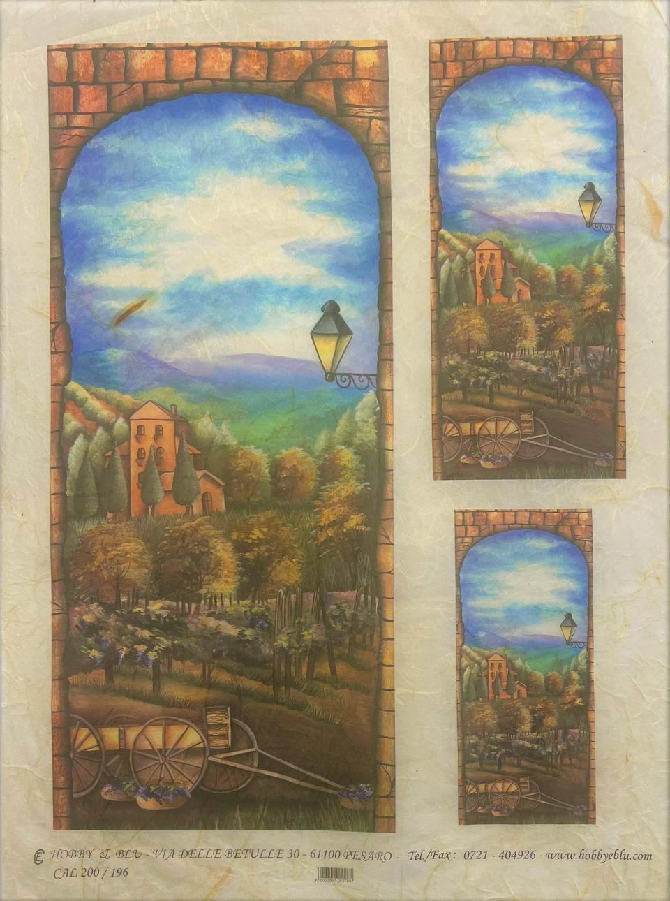 Carta riso arco con paesaggio di campagna hobby e blu 1 foglio 33x48 (cm)