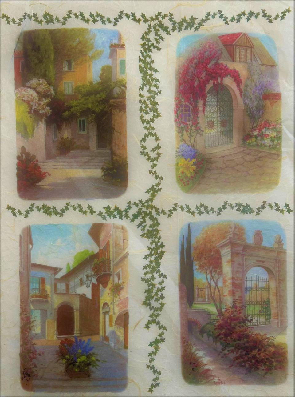 Carta riso scorci di paesaggi fioriti hobby e blu 1 foglio 33x48 (cm)