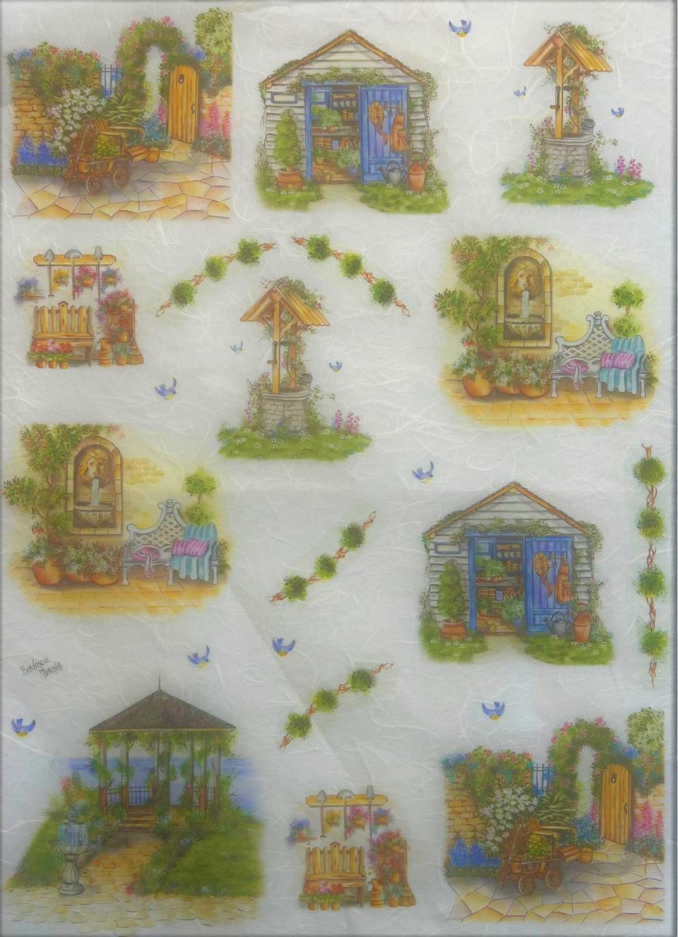 Carta riso piccoli giardini rustici ed eleganti decomania 33x48