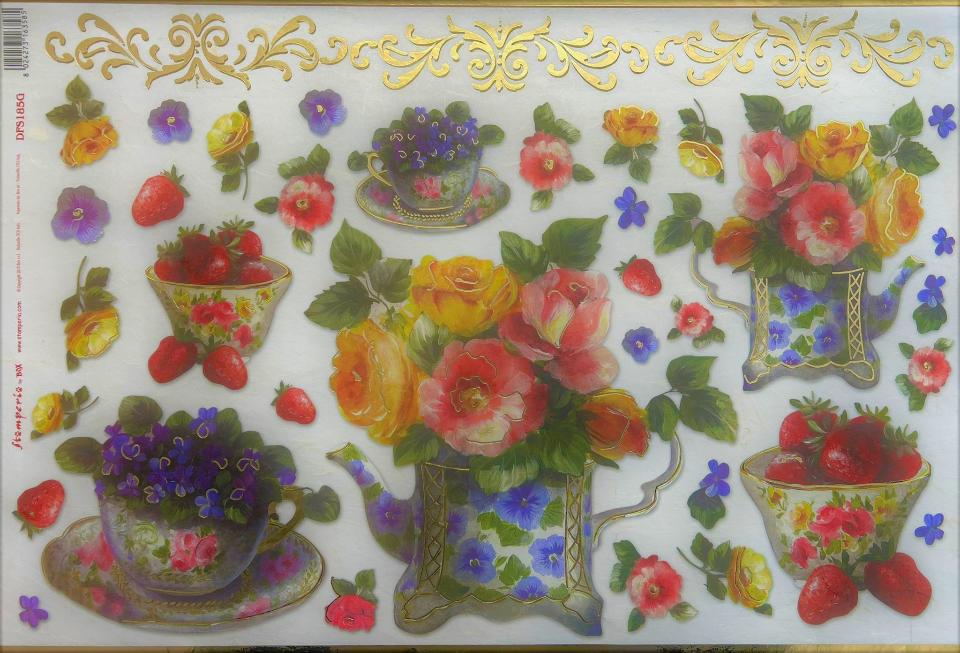 Carta riso co tazze fragole e fiori stamperia 33x48