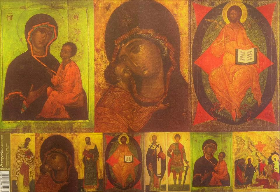 Carta riso madonna col bambino bizantina stamperia 33x48