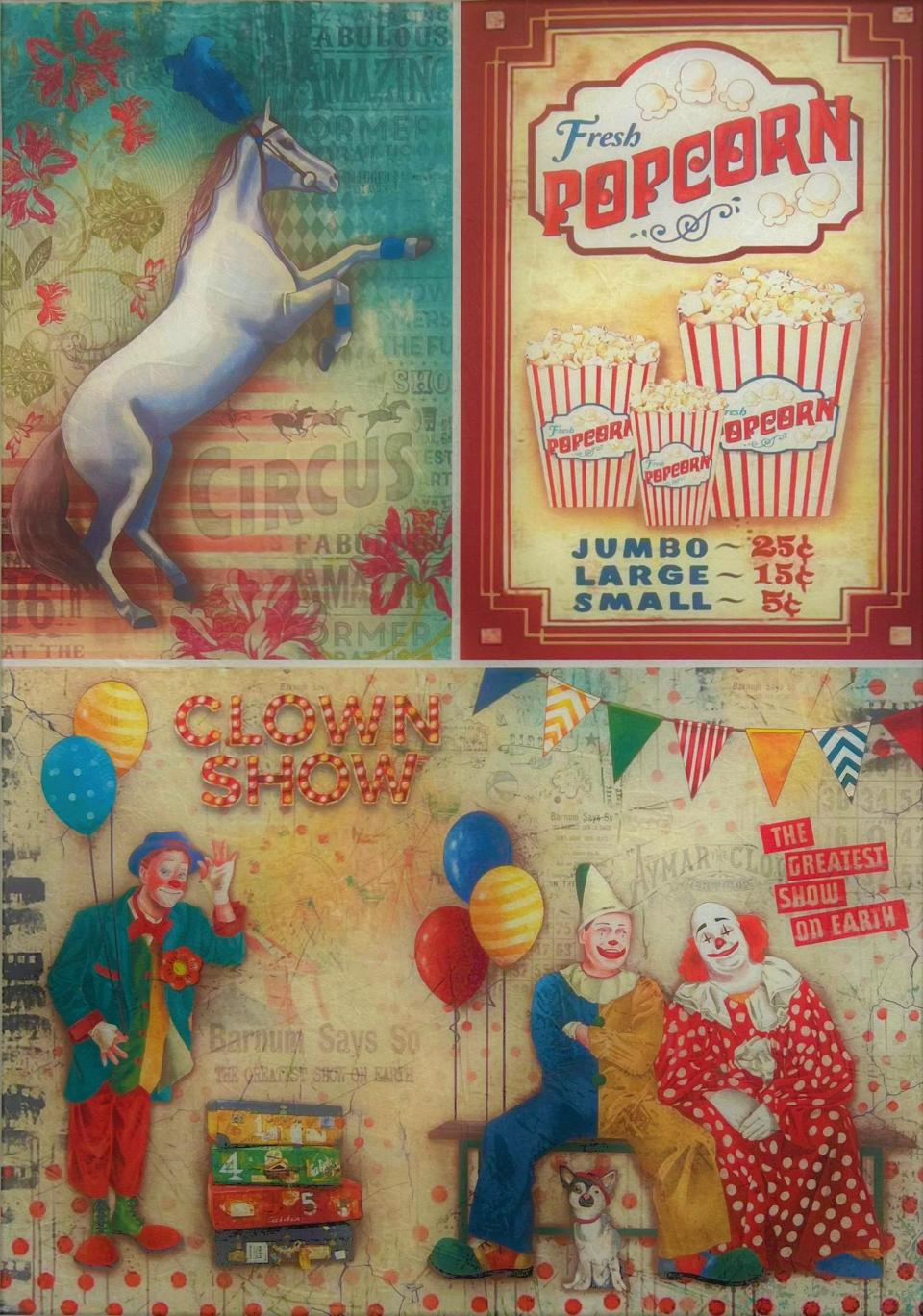 Carta riso circo con cavallo, clown e pop corn ciaobella papercrafting 21x29,7