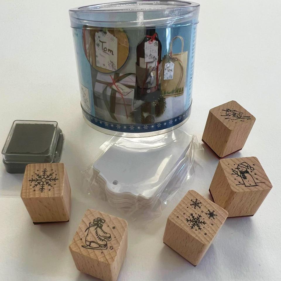 set timbri e  bigliettini per scrapbooking rayher 5 pezzi 1 x 1 cm
