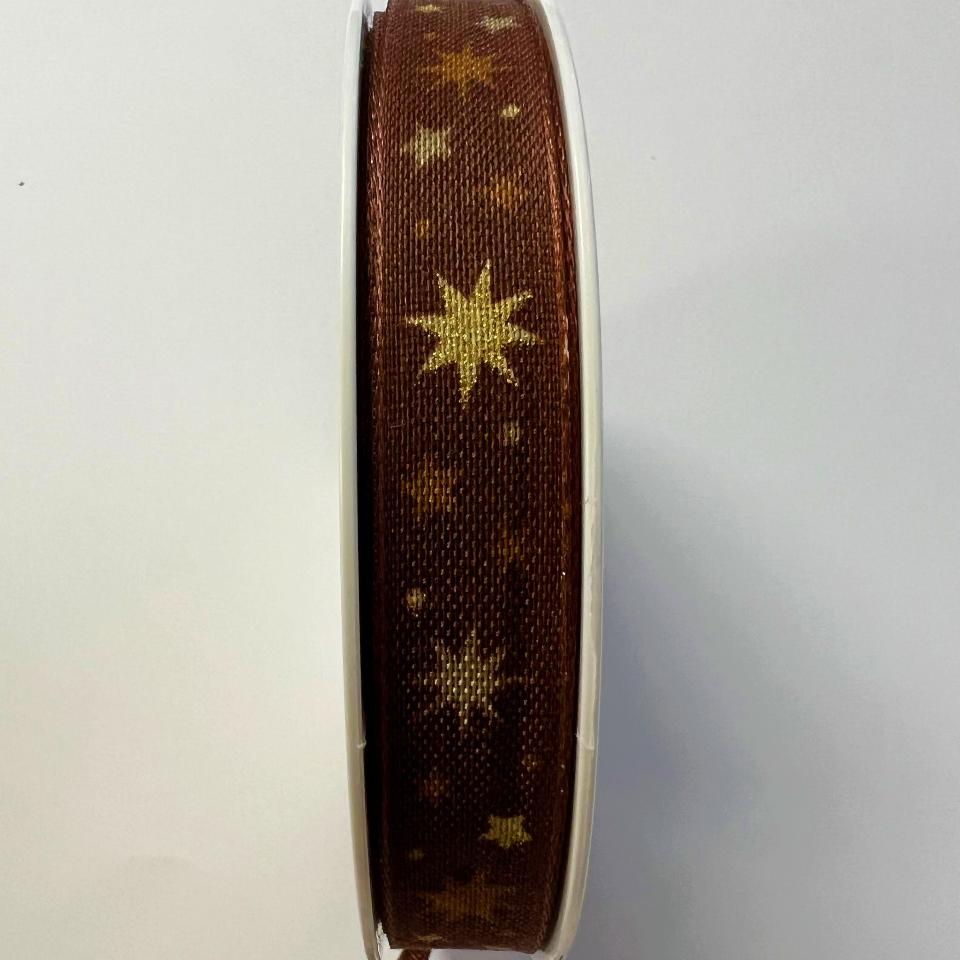 nastro marrone con  stelline dorate Goldina 15 mm x 1 metro