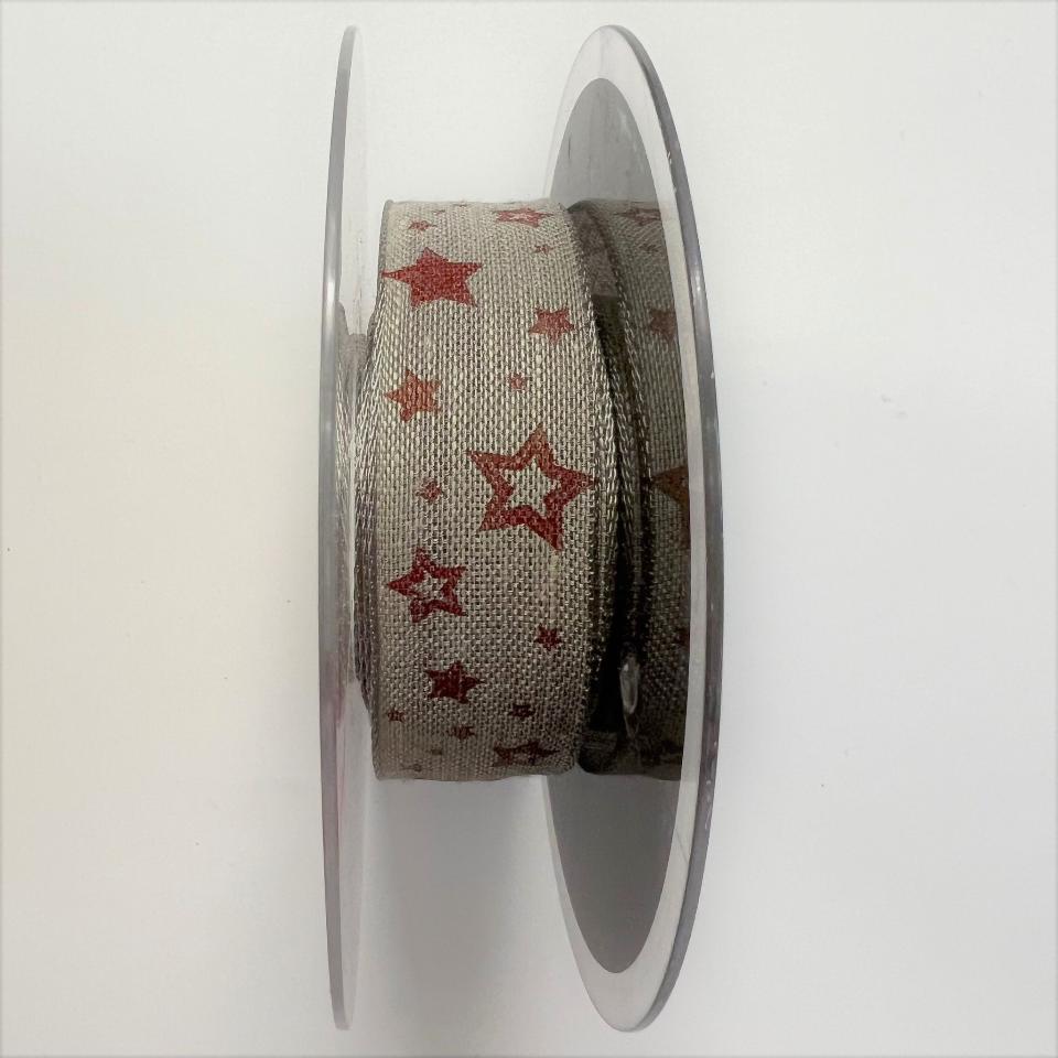 nastro tortora con stelle rosse goldina 25 mm x 1 metro