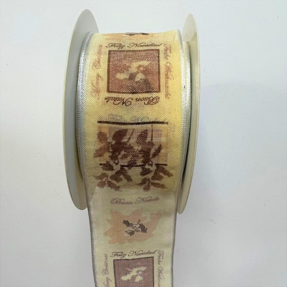 nastrobeige con decori marroni natalizi B e P italia 40 mm x 1 metro