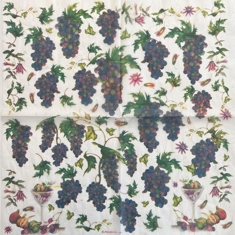 Tovagliolo in carta riso - Uva fichi e passiflora stamperia 50 x 50 cm