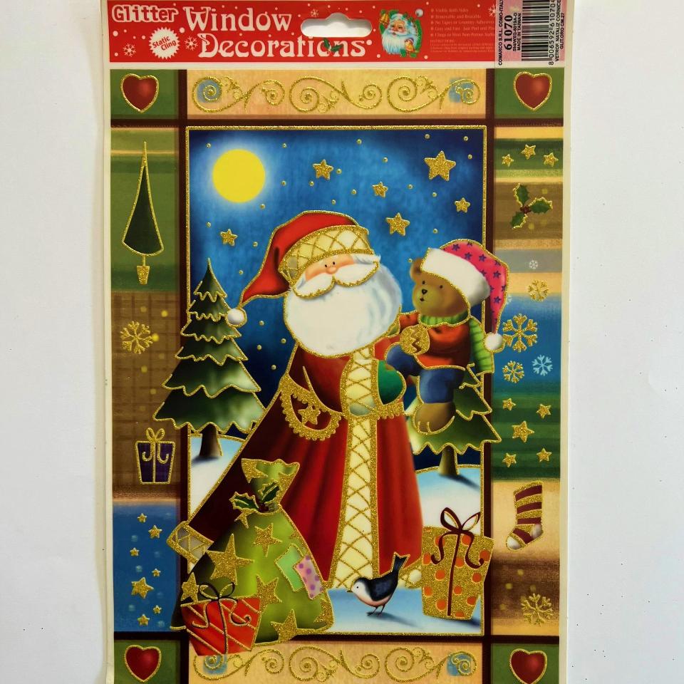 decorazione per finestra babbo natale con orsetto comarco busta da 1 pezzo 20 x 30 cm