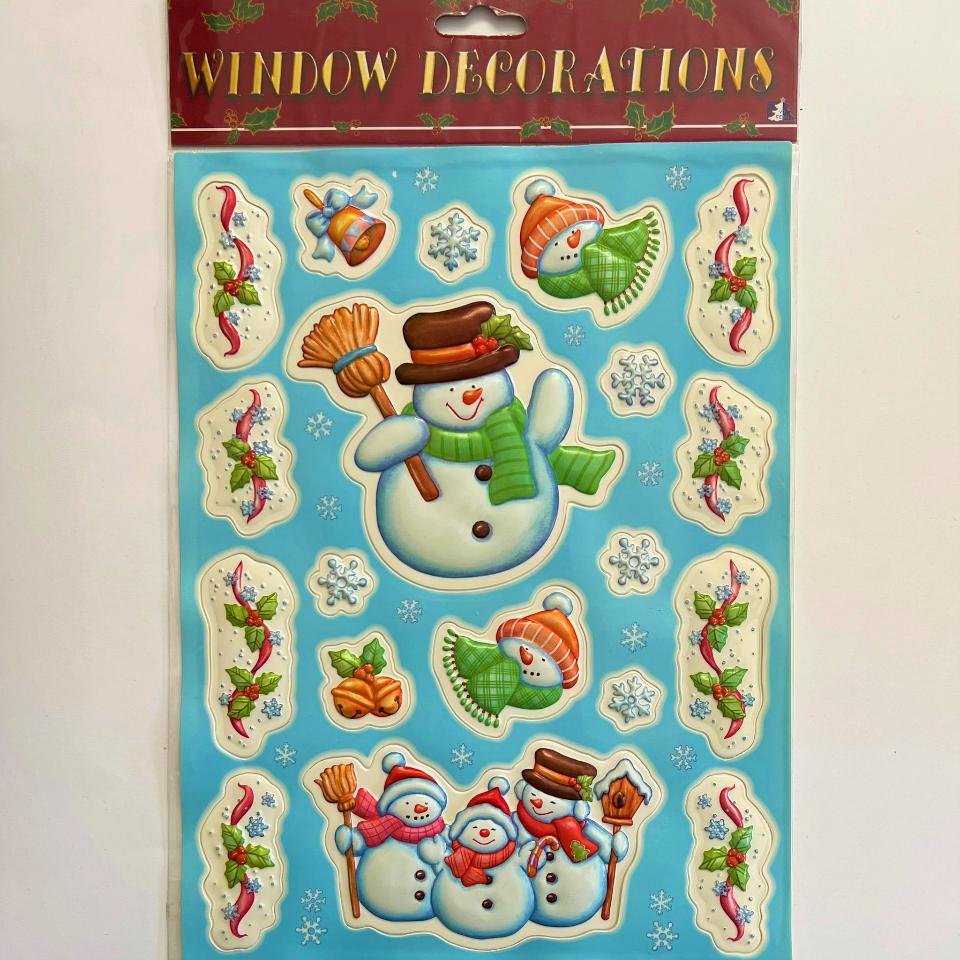 decorazione per finestra pupazzi  di neve e addobbato 3D comarco busta da 1 pezzo 20 x 30 cm