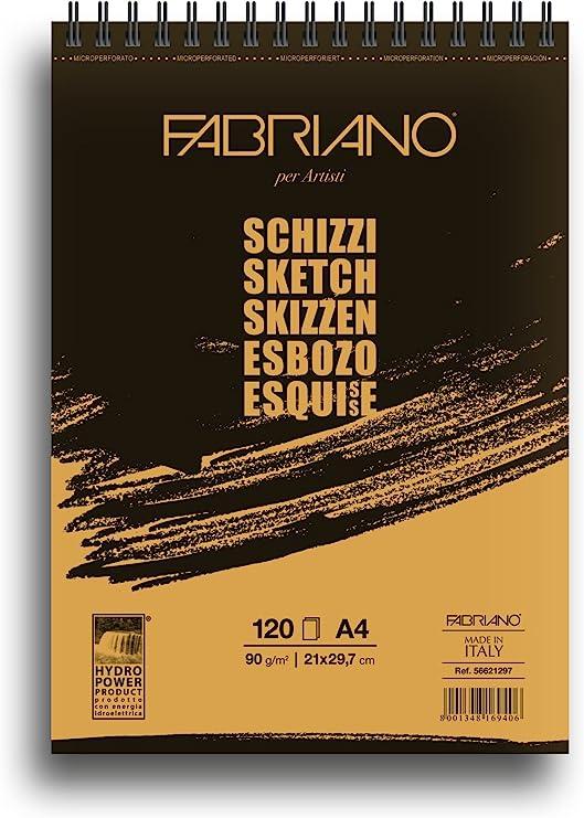 Blocco per Schizzi spiralato Fabbriano 1264 - 90/gsm | A4 21 x 29,7 cm | 120 fogli