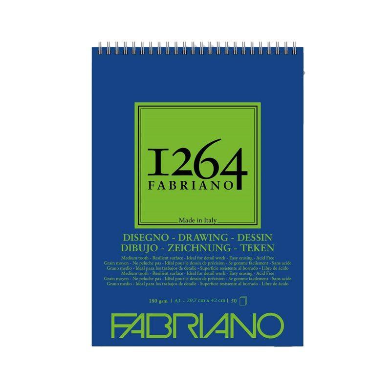 Blocco da Disegno (spirale lato corto) Fabriano 1264 - 180/gsm | A3 29,7 x 42 cm | 50 fogli