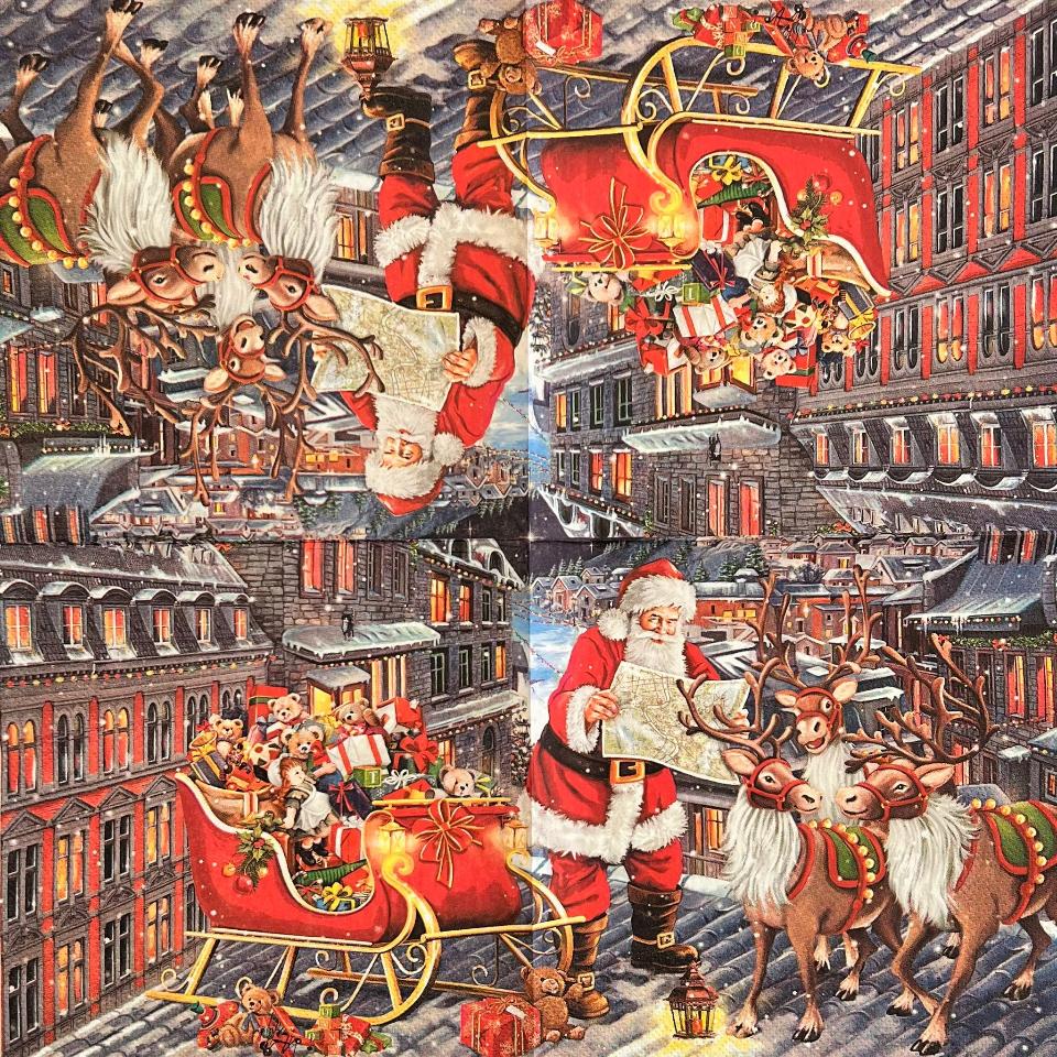 tovaglioli per decoupage babbo natale sulla slitta arti e grafica busta da 2 pezzi 33x33 cm