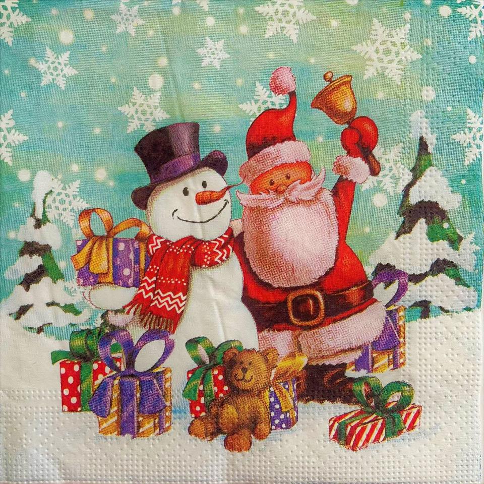 Tovaglioli per decoupage babbo natale con pupazzo di neve arti e grafica busta da 2 pezzi 33x33 cm