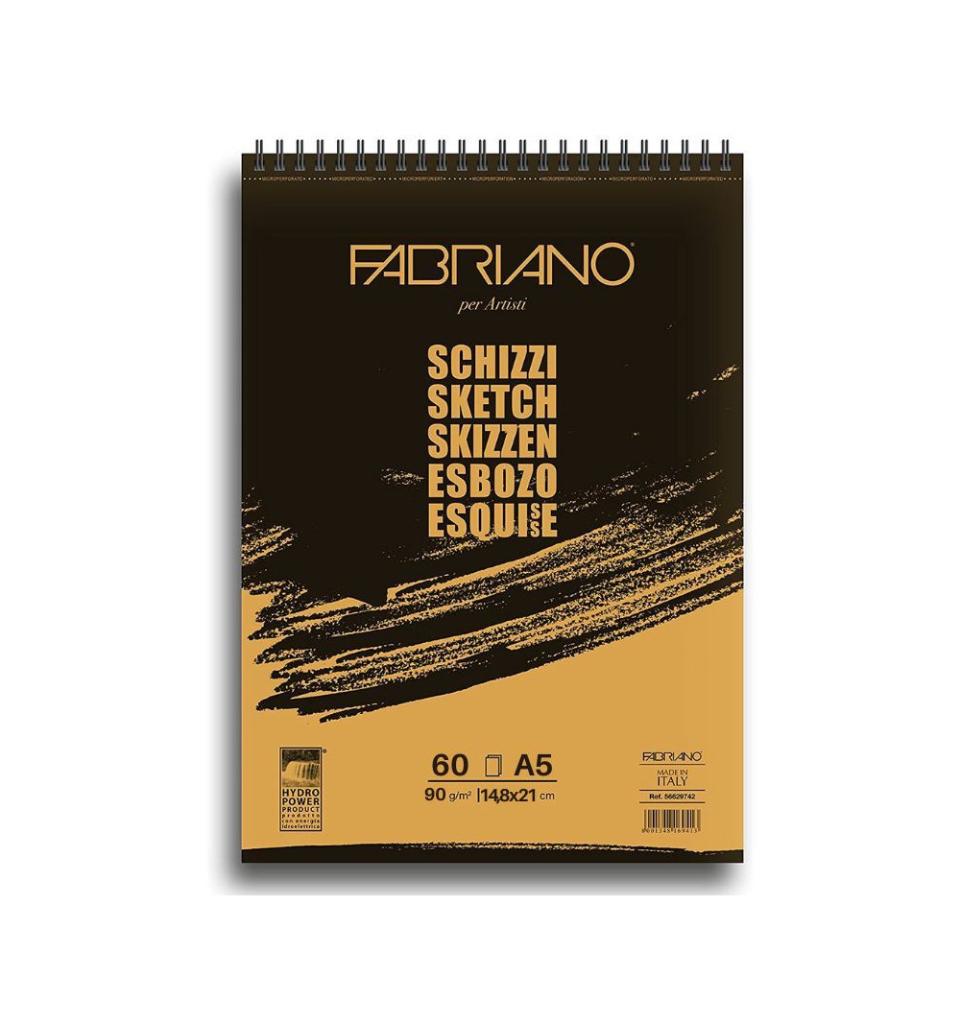 Blocco per Schizzi spiralato Fabbriano 1264 - 90/gsm | A5 14,8 x 21 cm | 60 fogli