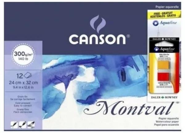 Blocco acquerello montval + 1 kit acquafine canson 12 fg  24 x 32 cm 300 g/m^2