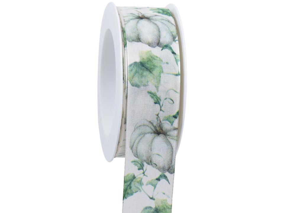 nastro bianco con zucche verdi pbs 40 mm x 1mt