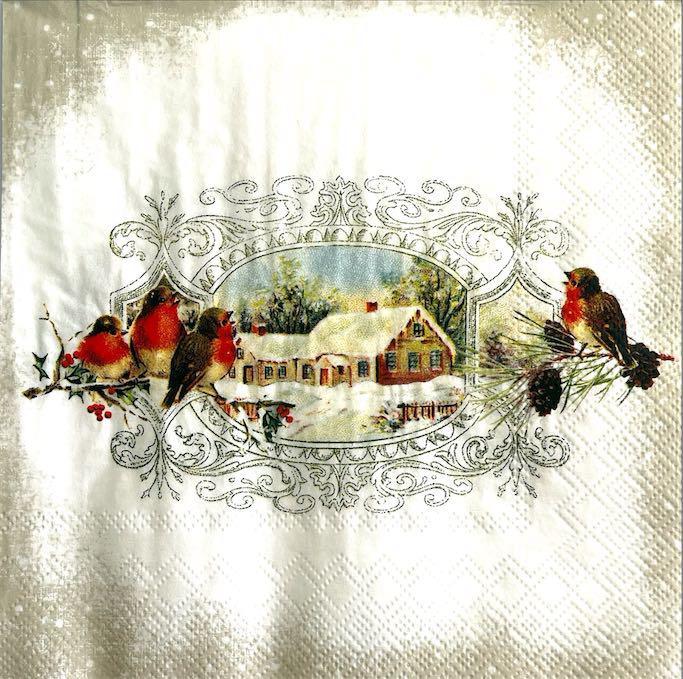 Tovagliolo di natale casette e pettirossi arti e grafica busta 2 pz da 33x33